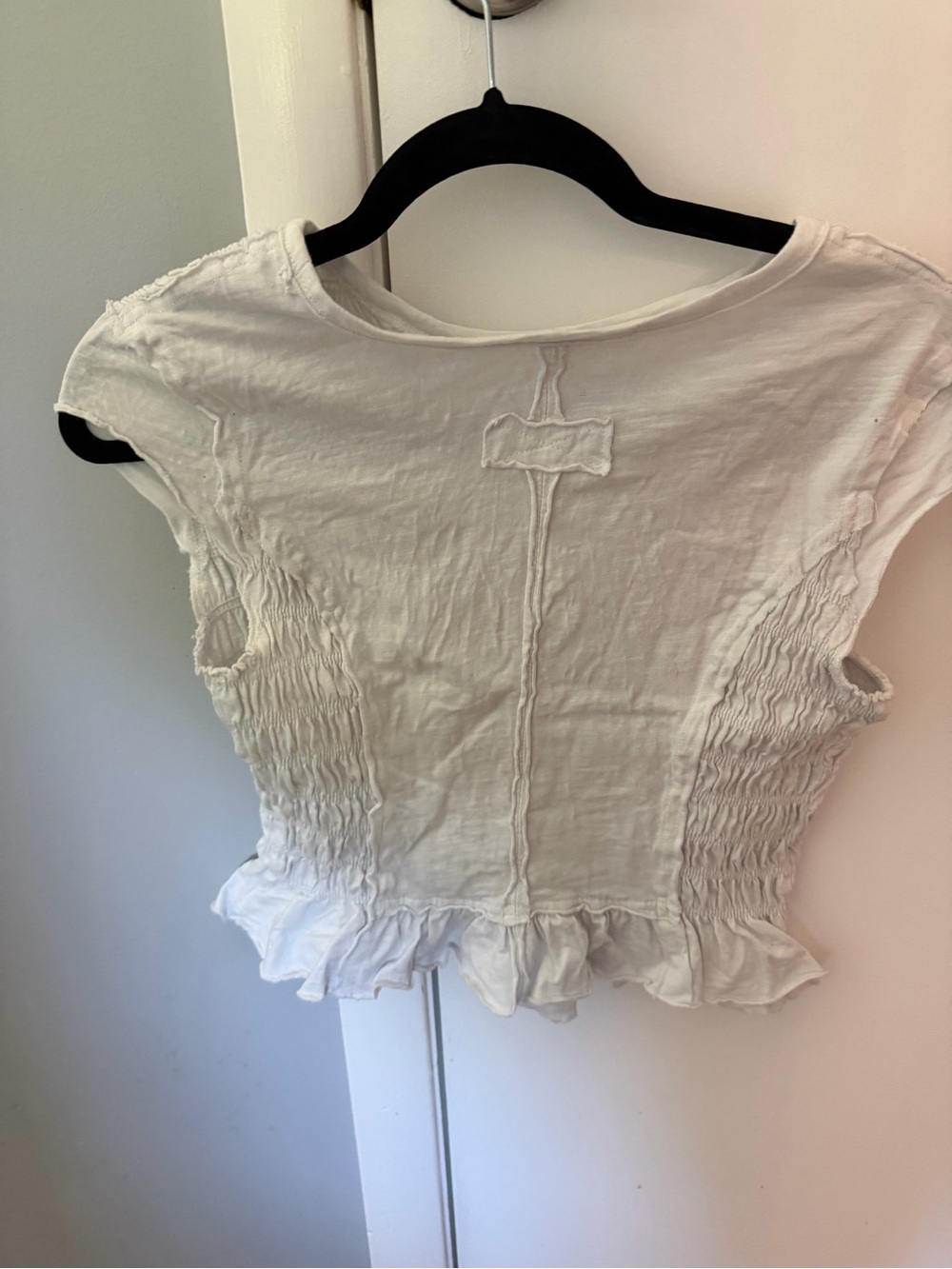 White Smocked Ruffle Crop Top - Picture 2 of 4
